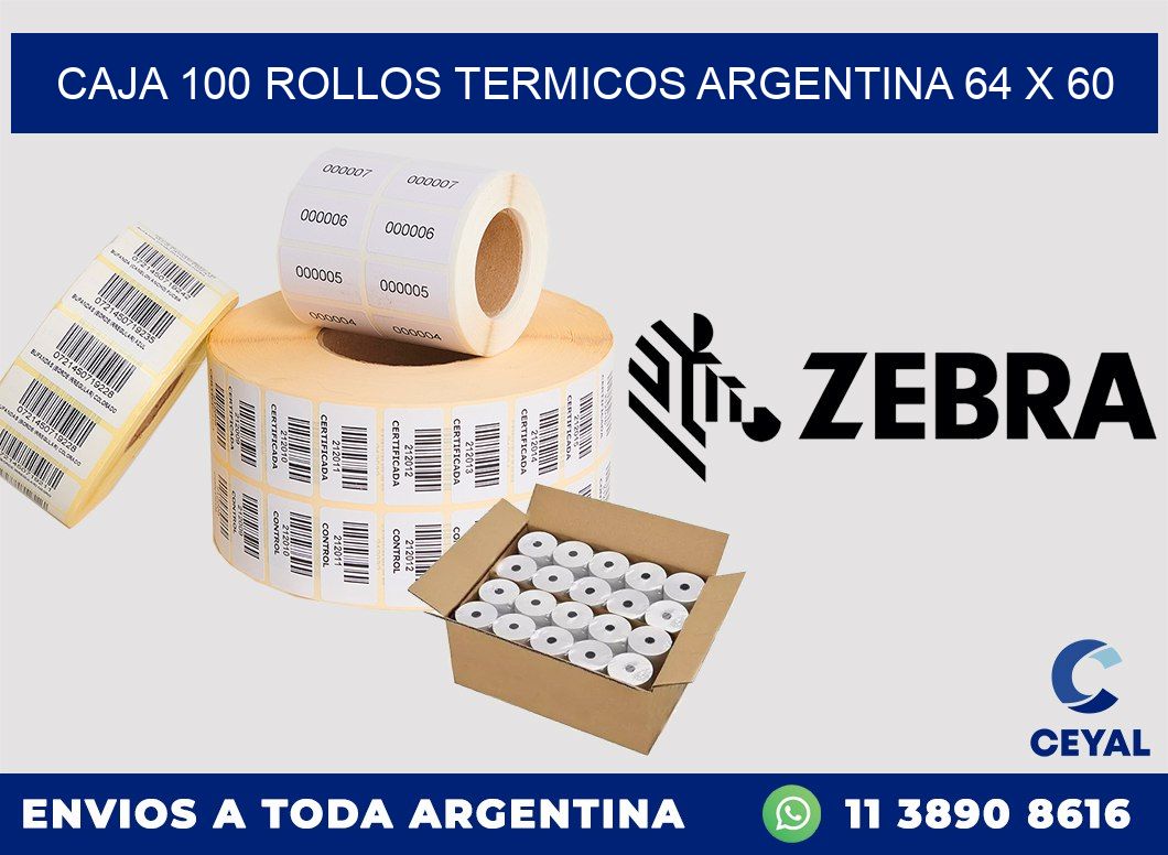 CAJA 100 ROLLOS TERMICOS ARGENTINA 64 x 60