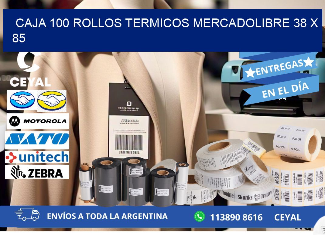 CAJA 100 ROLLOS TERMICOS MERCADOLIBRE 38 x 85