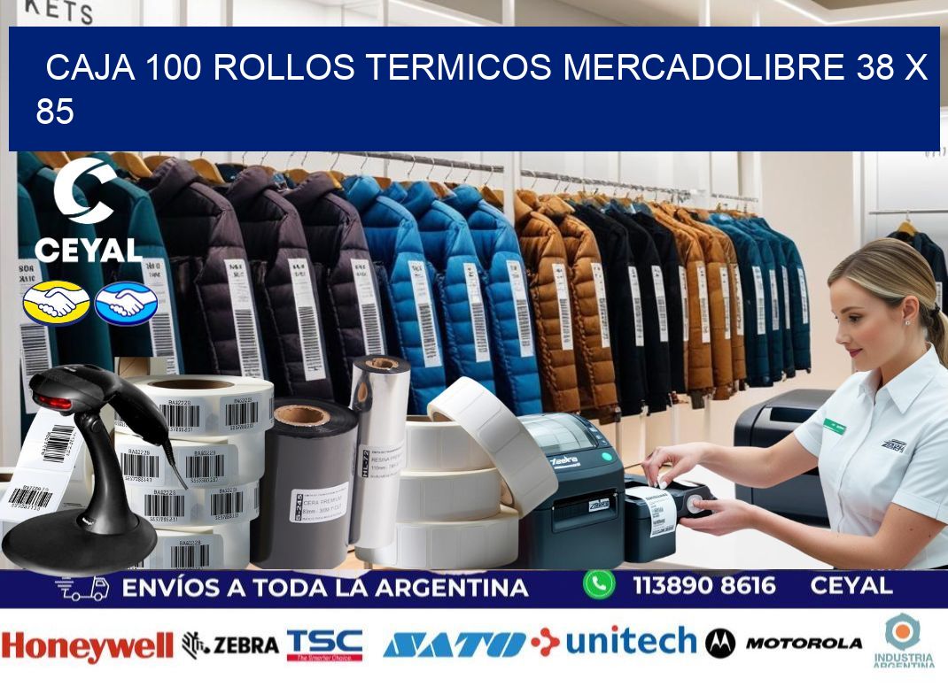 CAJA 100 ROLLOS TERMICOS MERCADOLIBRE 38 x 85