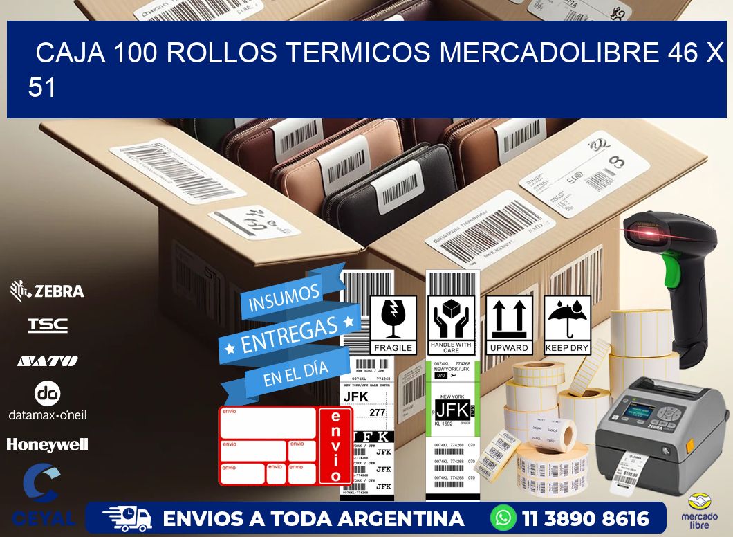 CAJA 100 ROLLOS TERMICOS MERCADOLIBRE 46 x 51