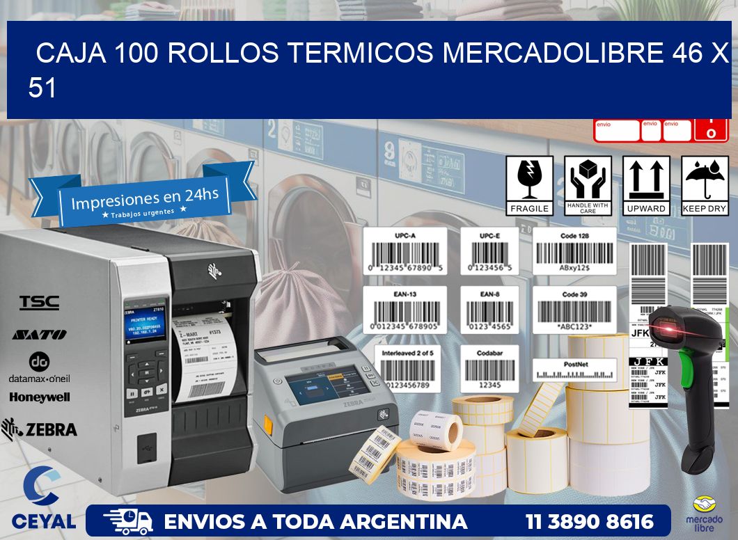 CAJA 100 ROLLOS TERMICOS MERCADOLIBRE 46 x 51