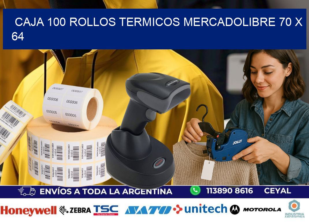 CAJA 100 ROLLOS TERMICOS MERCADOLIBRE 70 x 64