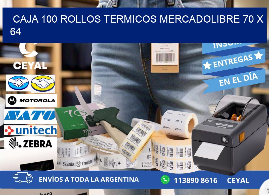 CAJA 100 ROLLOS TERMICOS MERCADOLIBRE 70 x 64