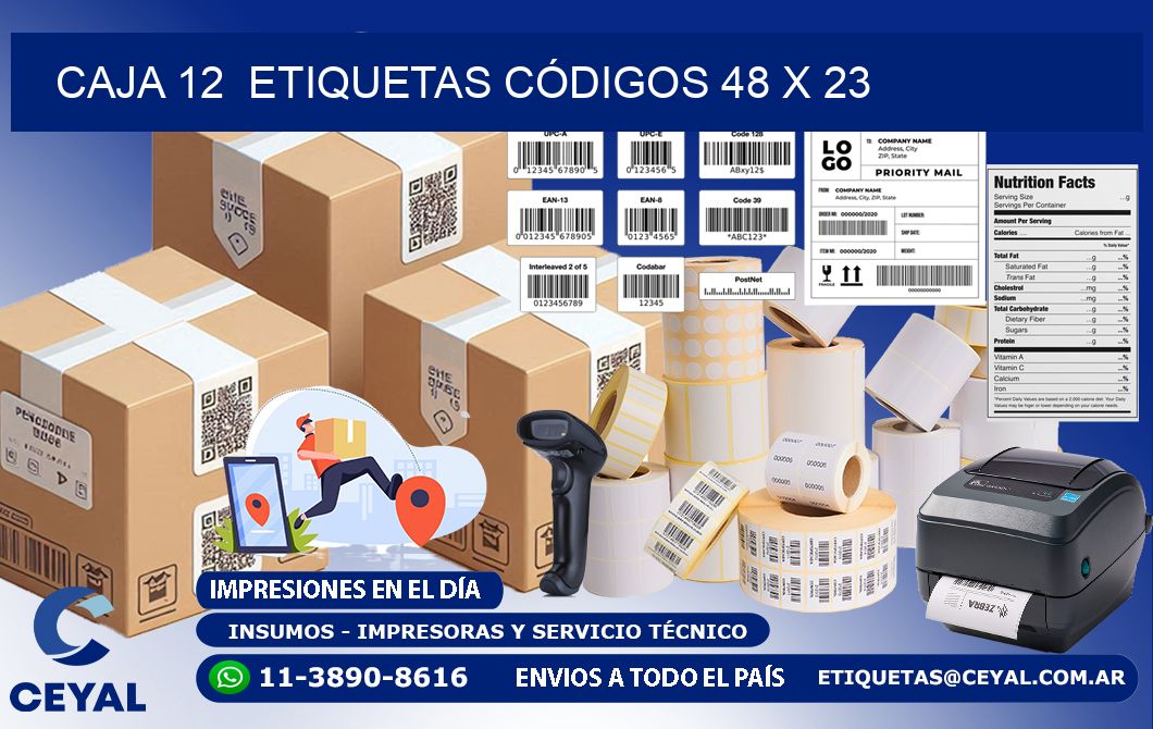 CAJA 12  ETIQUETAS CÓDIGOS 48 x 23