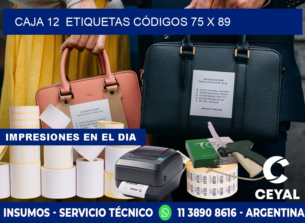 CAJA 12  ETIQUETAS CÓDIGOS 75 x 89