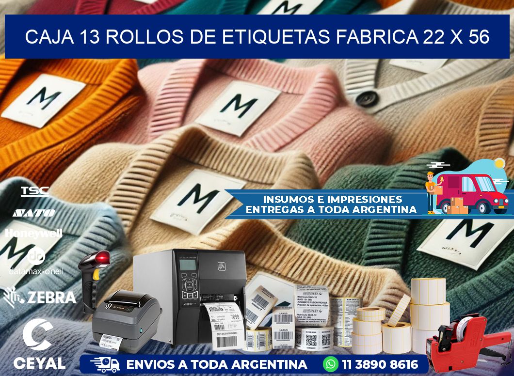 CAJA 13 ROLLOS DE ETIQUETAS FABRICA 22 x 56