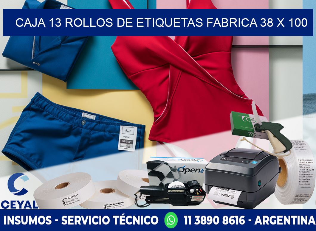 CAJA 13 ROLLOS DE ETIQUETAS FABRICA 38 x 100