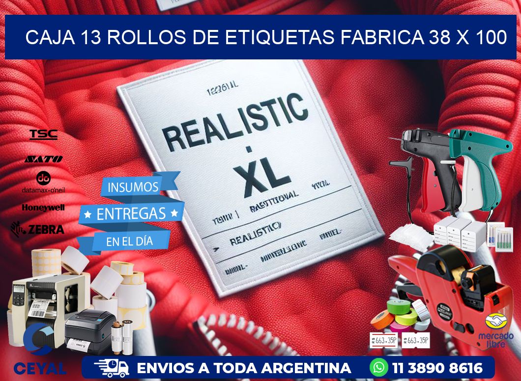 CAJA 13 ROLLOS DE ETIQUETAS FABRICA 38 x 100