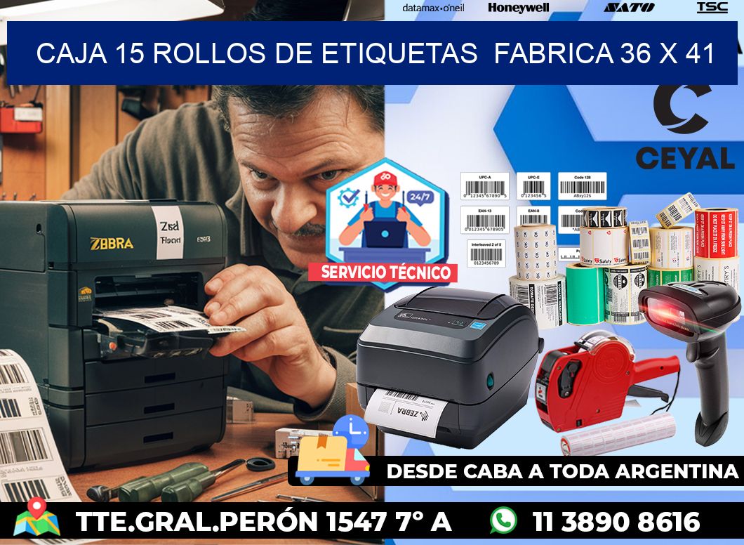 CAJA 15 ROLLOS DE ETIQUETAS  FABRICA 36 x 41