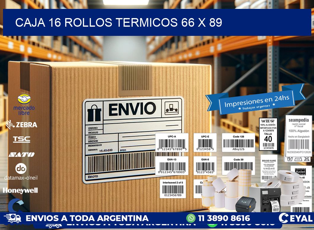 CAJA 16 ROLLOS TERMICOS 66 x 89