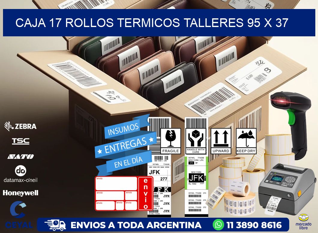 CAJA 17 ROLLOS TERMICOS TALLERES 95 x 37