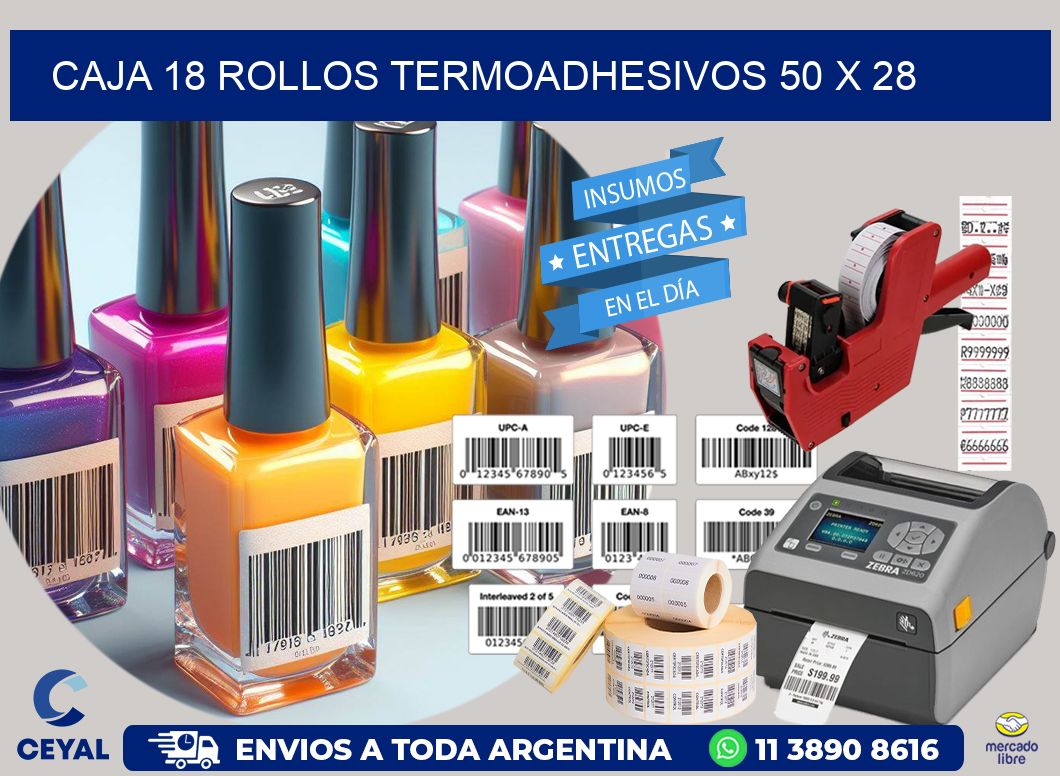 CAJA 18 ROLLOS TERMOADHESIVOS 50 x 28
