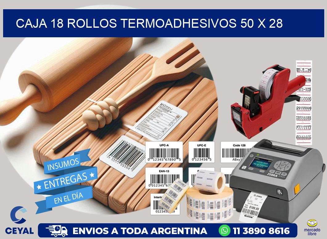 CAJA 18 ROLLOS TERMOADHESIVOS 50 x 28