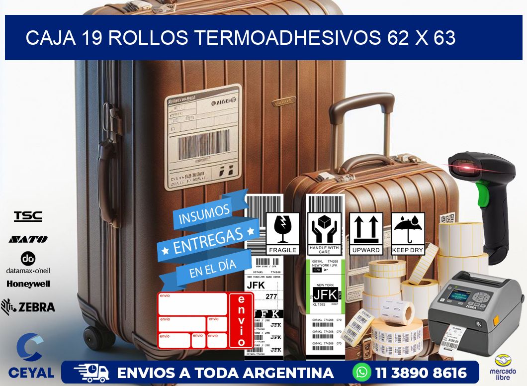 CAJA 19 ROLLOS TERMOADHESIVOS 62 x 63