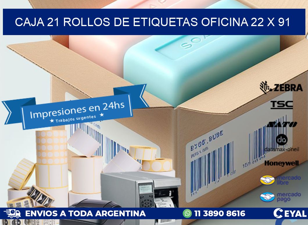 CAJA 21 ROLLOS DE ETIQUETAS OFICINA 22 x 91