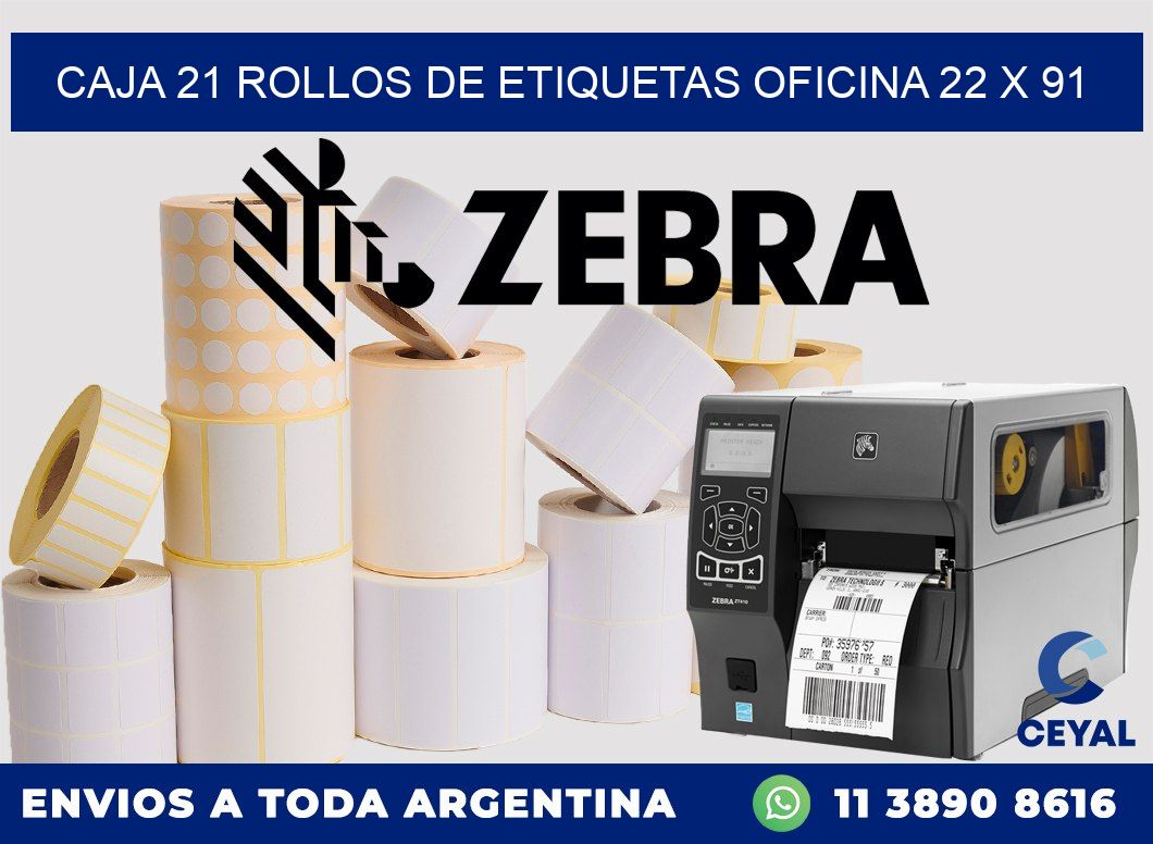 CAJA 21 ROLLOS DE ETIQUETAS OFICINA 22 x 91