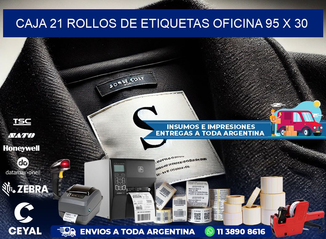 CAJA 21 ROLLOS DE ETIQUETAS OFICINA 95 x 30