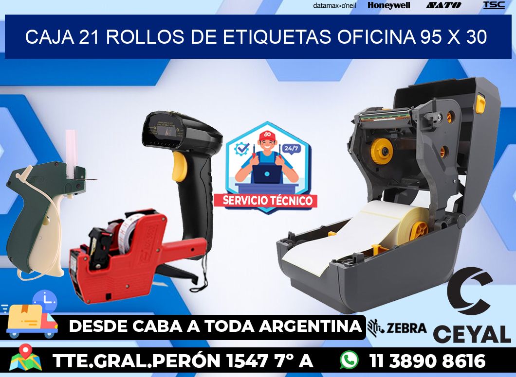 CAJA 21 ROLLOS DE ETIQUETAS OFICINA 95 x 30