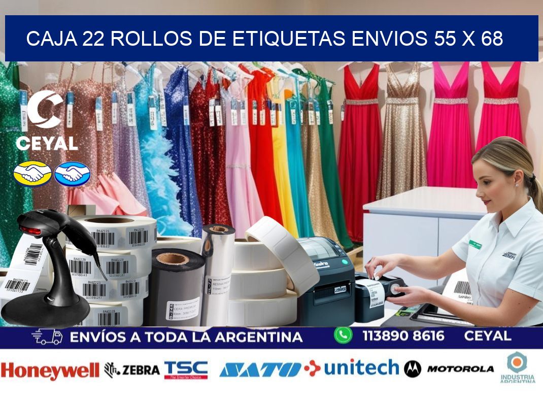 CAJA 22 ROLLOS DE ETIQUETAS ENVIOS 55 x 68