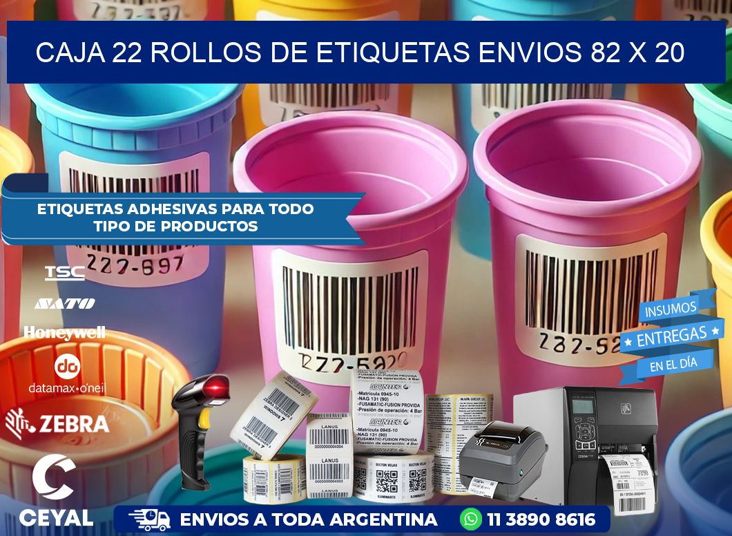 CAJA 22 ROLLOS DE ETIQUETAS ENVIOS 82 x 20