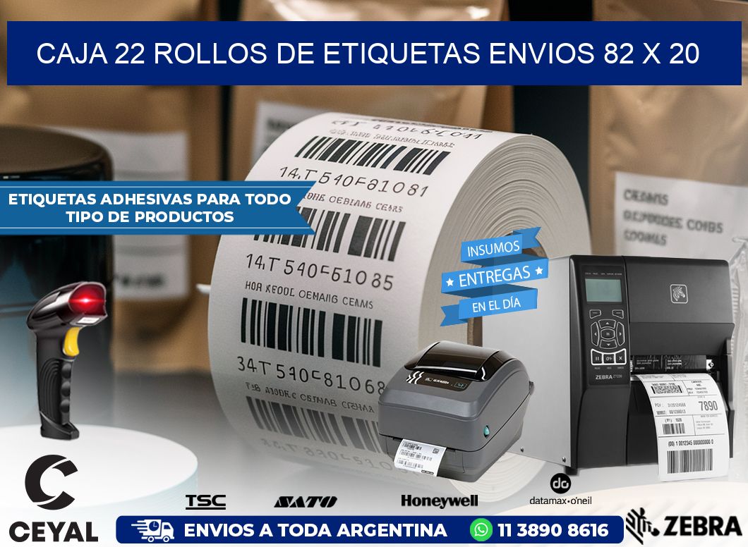 CAJA 22 ROLLOS DE ETIQUETAS ENVIOS 82 x 20