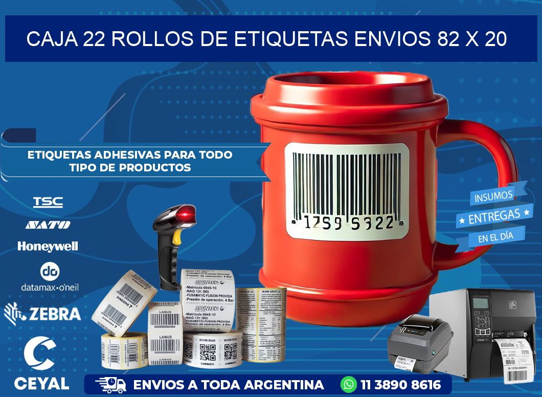 CAJA 22 ROLLOS DE ETIQUETAS ENVIOS 82 x 20