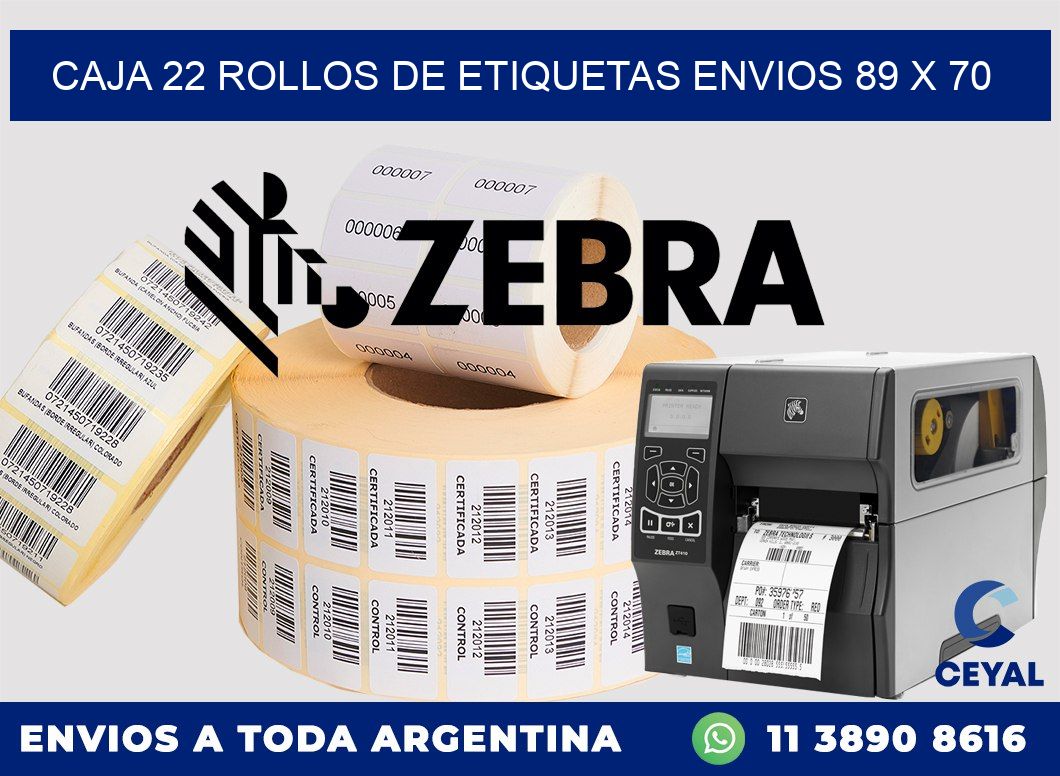 CAJA 22 ROLLOS DE ETIQUETAS ENVIOS 89 x 70