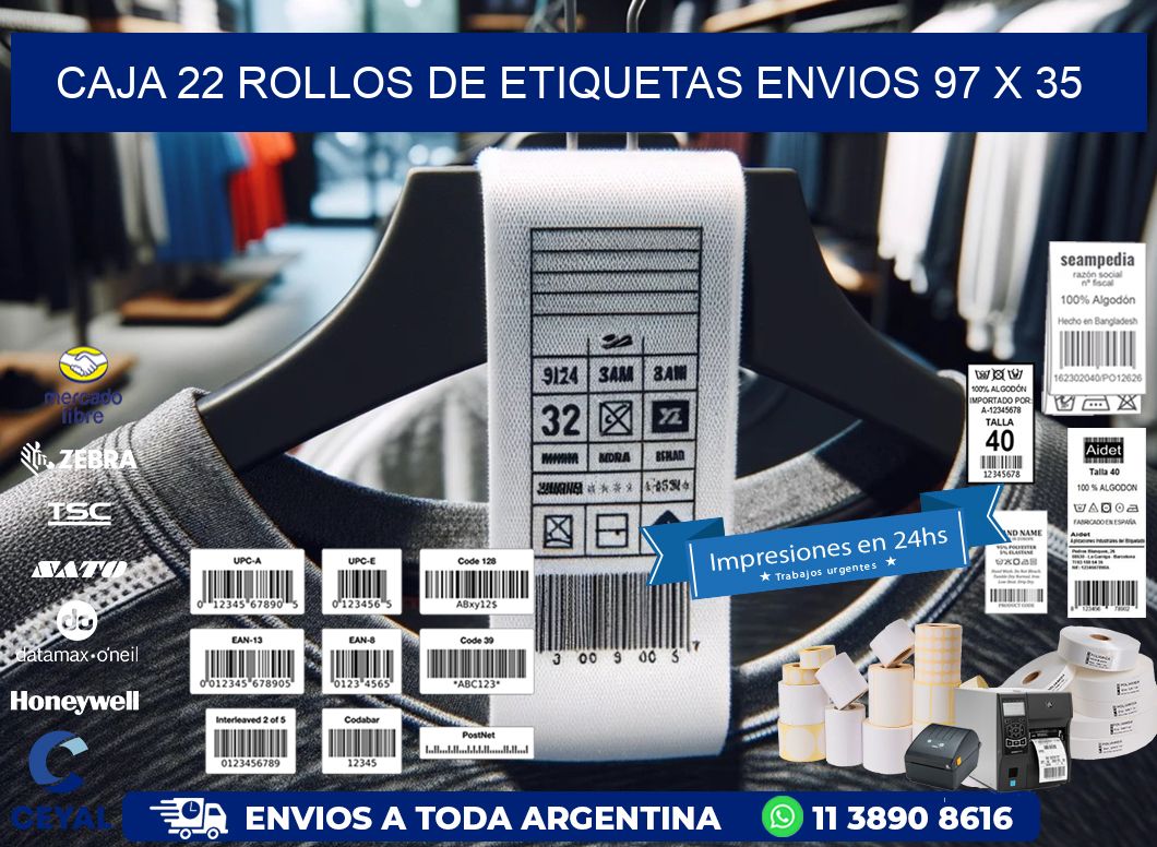 CAJA 22 ROLLOS DE ETIQUETAS ENVIOS 97 x 35