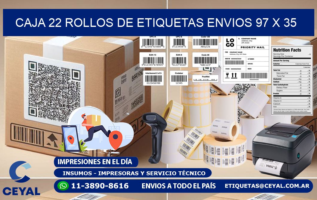 CAJA 22 ROLLOS DE ETIQUETAS ENVIOS 97 x 35