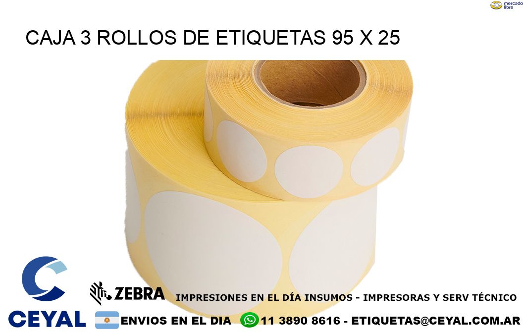 CAJA 3 ROLLOS DE ETIQUETAS 95 x 25