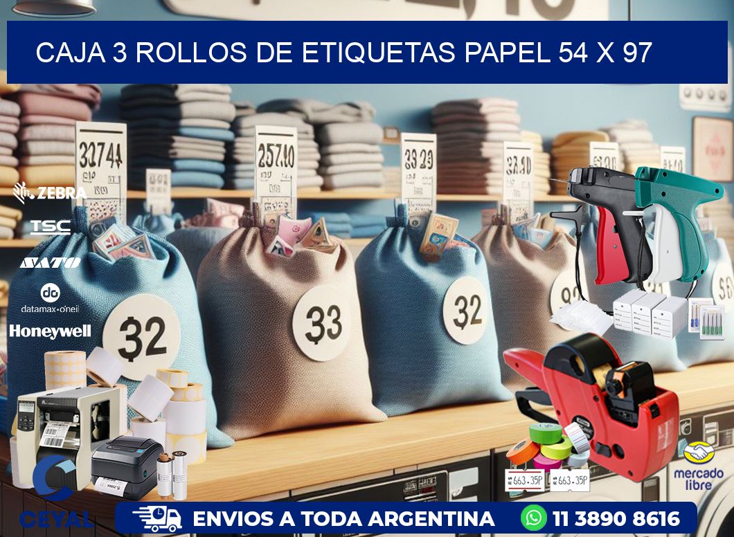 CAJA 3 ROLLOS DE ETIQUETAS PAPEL 54 x 97