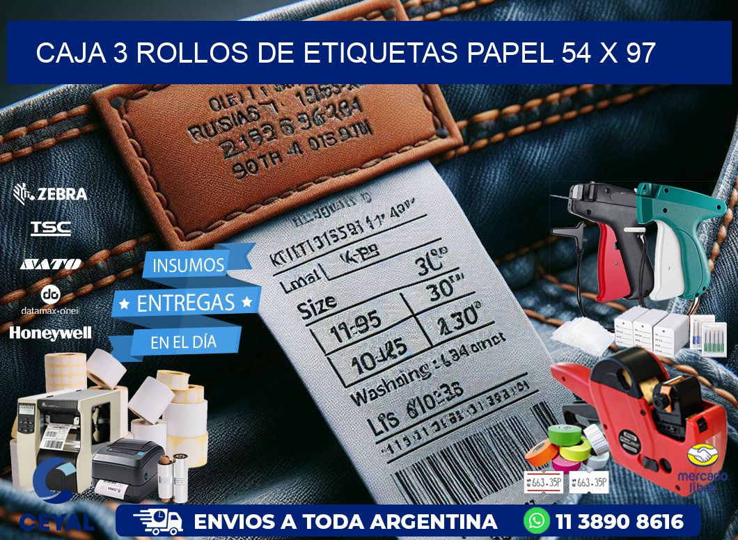 CAJA 3 ROLLOS DE ETIQUETAS PAPEL 54 x 97