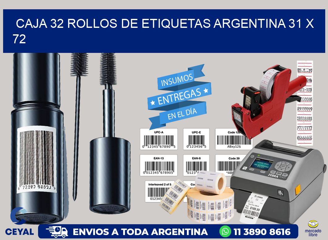 CAJA 32 ROLLOS DE ETIQUETAS ARGENTINA 31 x 72