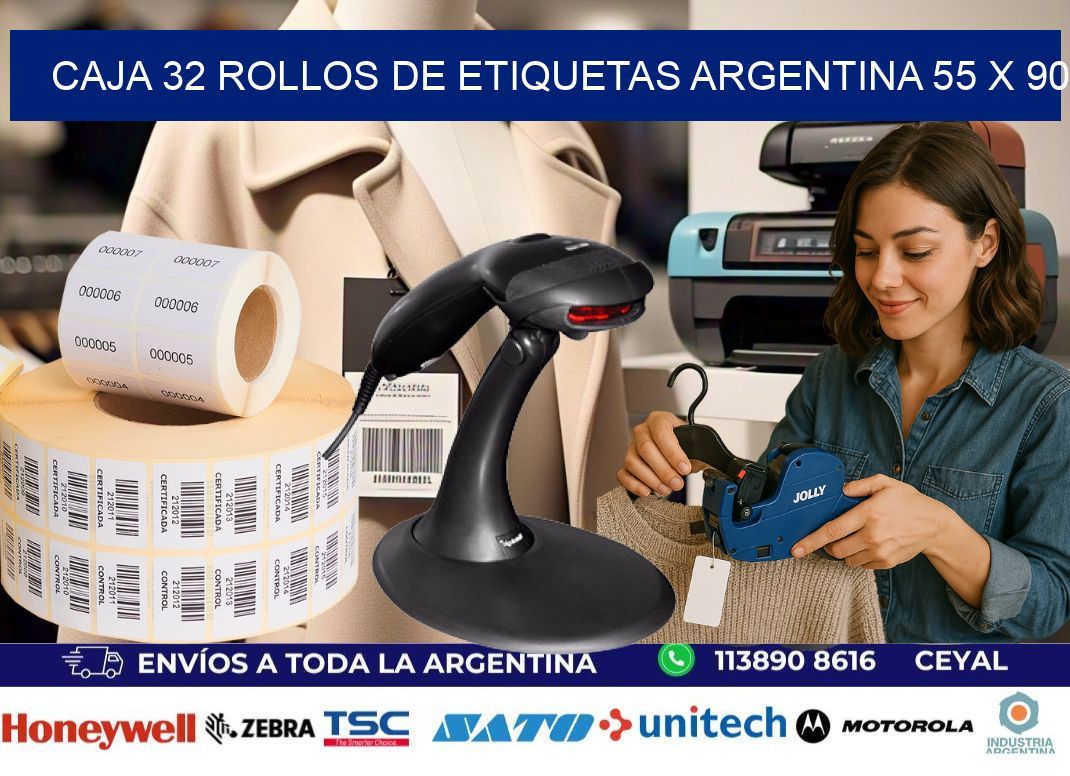 CAJA 32 ROLLOS DE ETIQUETAS ARGENTINA 55 x 90