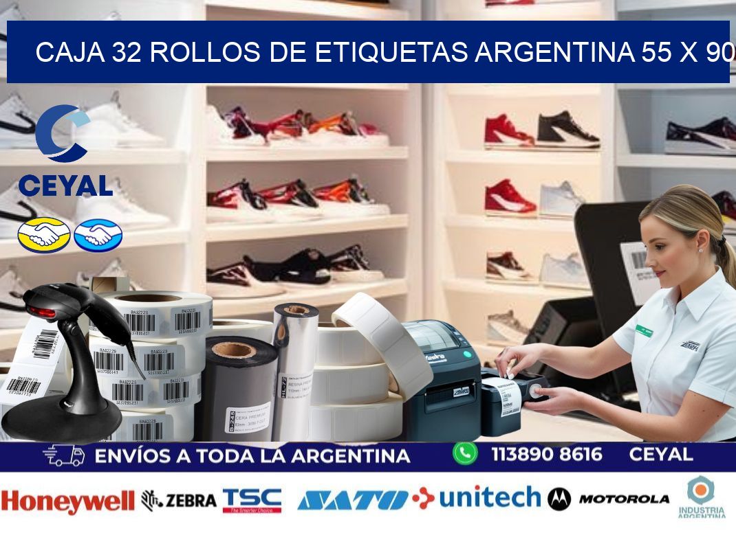 CAJA 32 ROLLOS DE ETIQUETAS ARGENTINA 55 x 90