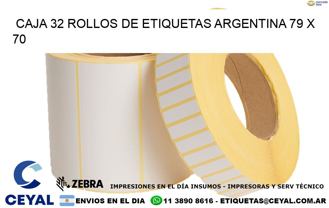 CAJA 32 ROLLOS DE ETIQUETAS ARGENTINA 79 x 70