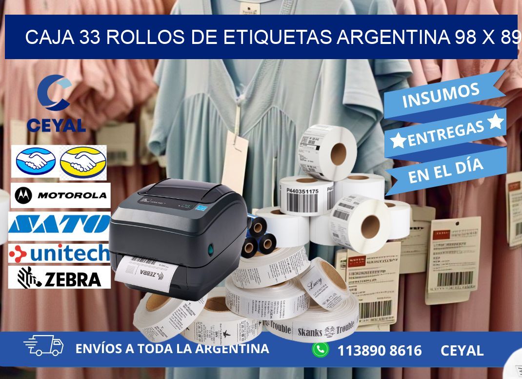 CAJA 33 ROLLOS DE ETIQUETAS ARGENTINA 98 x 89