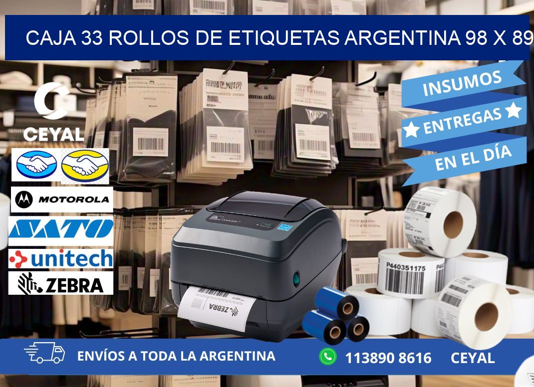 CAJA 33 ROLLOS DE ETIQUETAS ARGENTINA 98 x 89