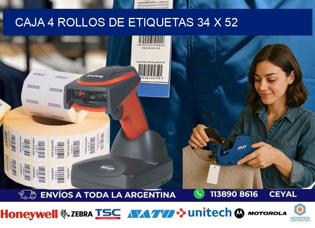 CAJA 4 ROLLOS DE ETIQUETAS 34 x 52
