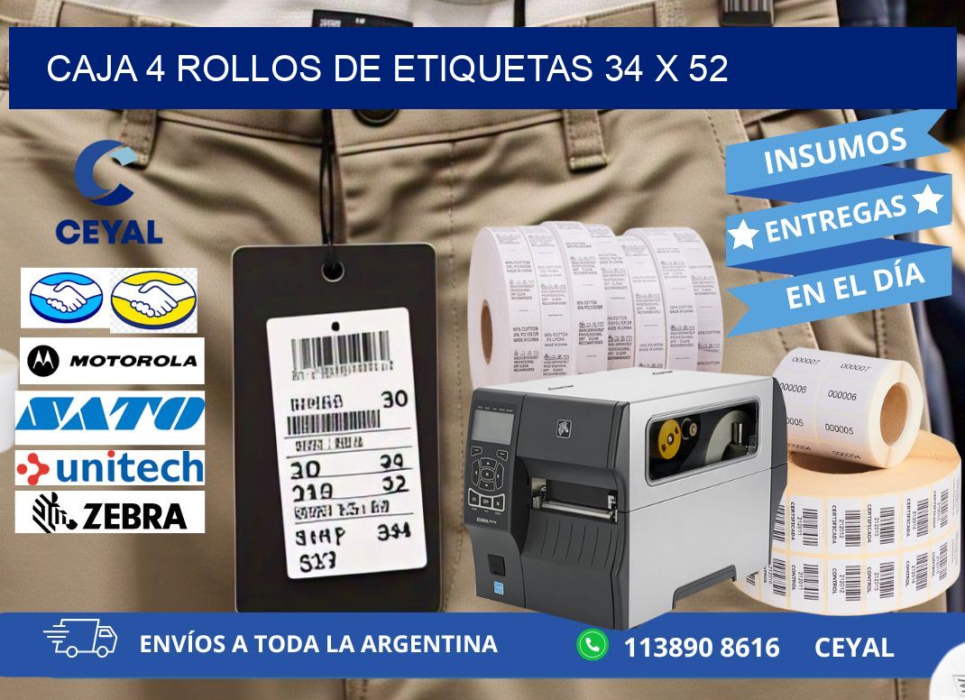 CAJA 4 ROLLOS DE ETIQUETAS 34 x 52