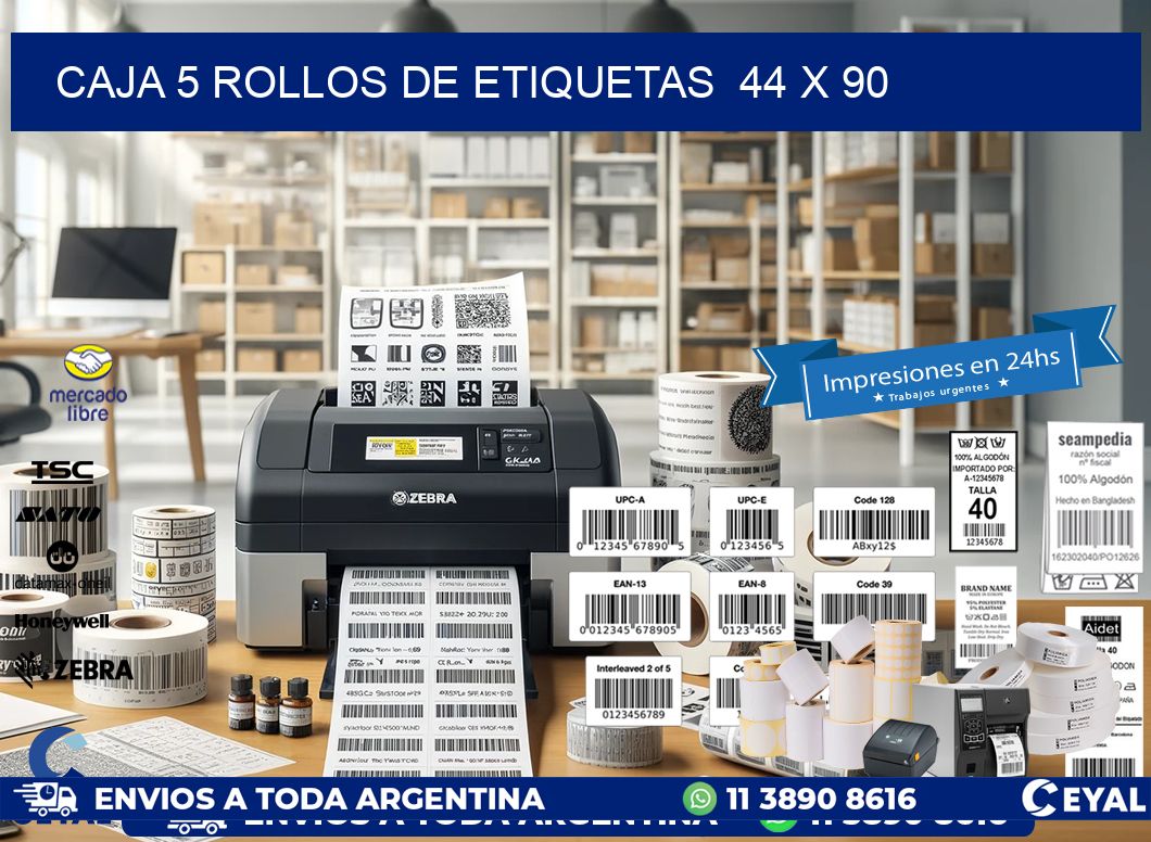 CAJA 5 ROLLOS DE ETIQUETAS  44 x 90