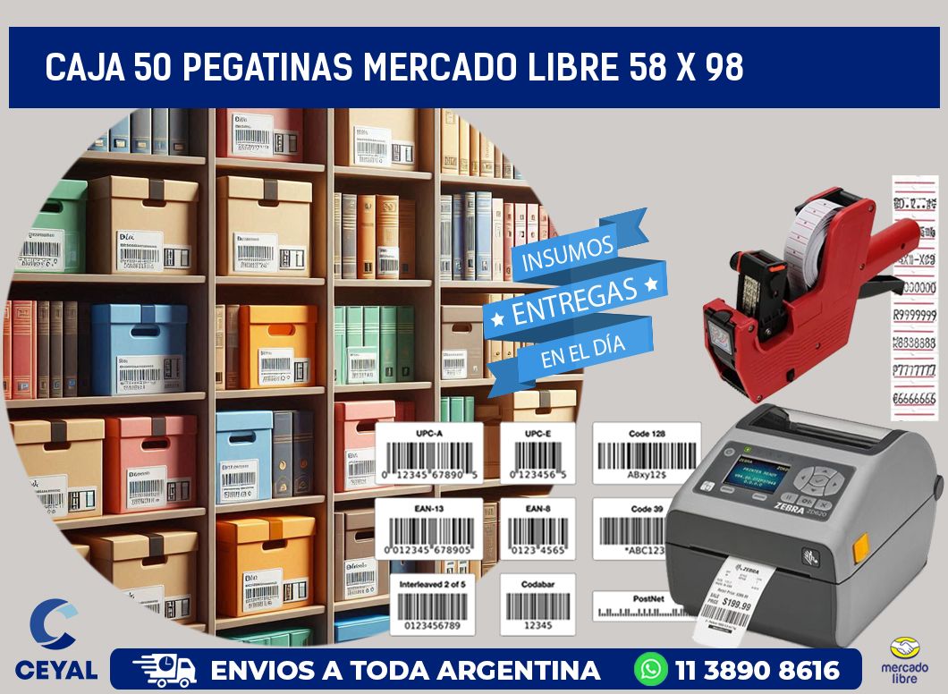 CAJA 50 PEGATINAS MERCADO LIBRE 58 x 98