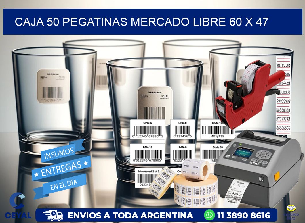 CAJA 50 PEGATINAS MERCADO LIBRE 60 x 47