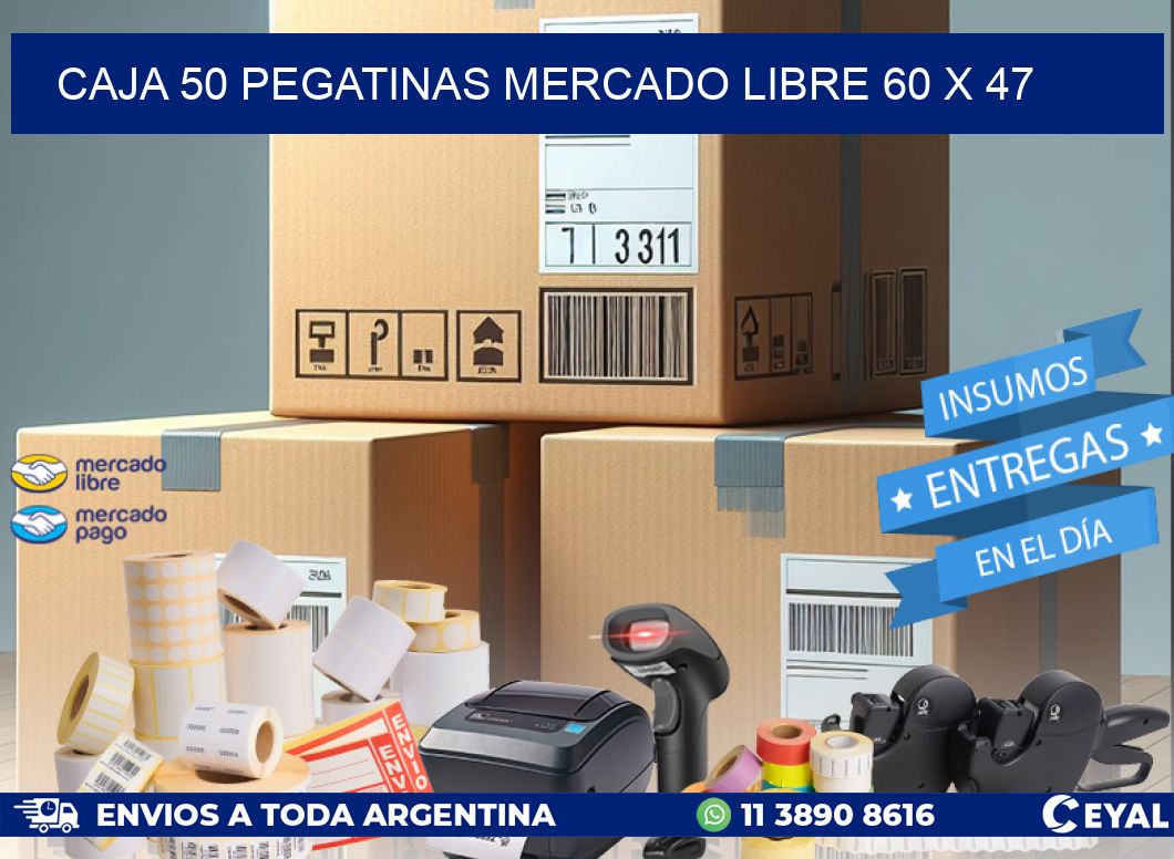 CAJA 50 PEGATINAS MERCADO LIBRE 60 x 47