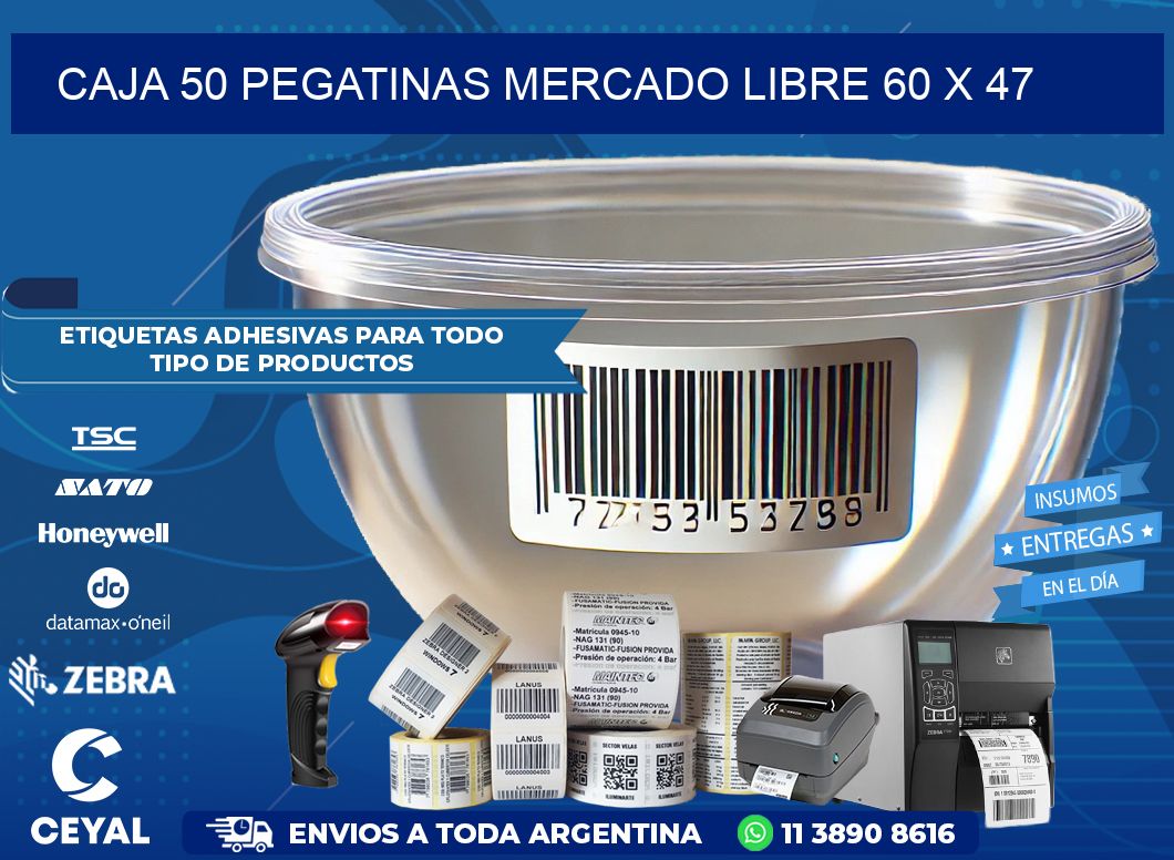 CAJA 50 PEGATINAS MERCADO LIBRE 60 x 47