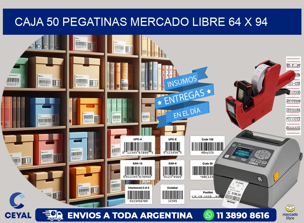 CAJA 50 PEGATINAS MERCADO LIBRE 64 x 94