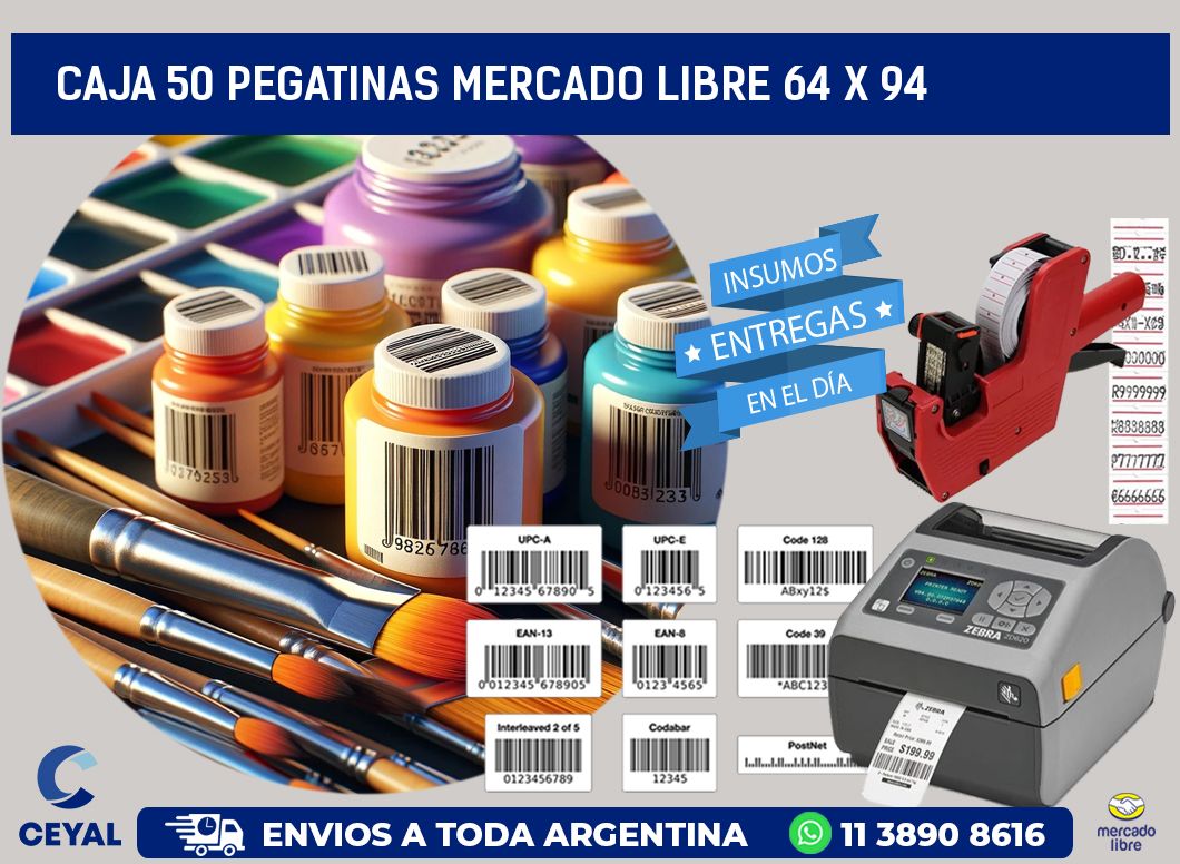 CAJA 50 PEGATINAS MERCADO LIBRE 64 x 94