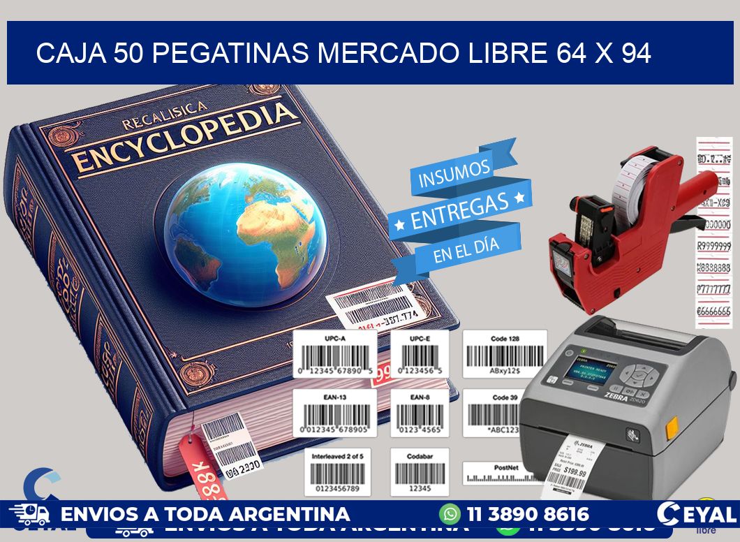 CAJA 50 PEGATINAS MERCADO LIBRE 64 x 94