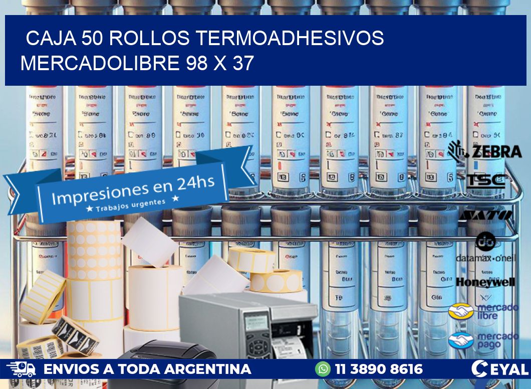 CAJA 50 ROLLOS TERMOADHESIVOS MERCADOLIBRE 98 x 37