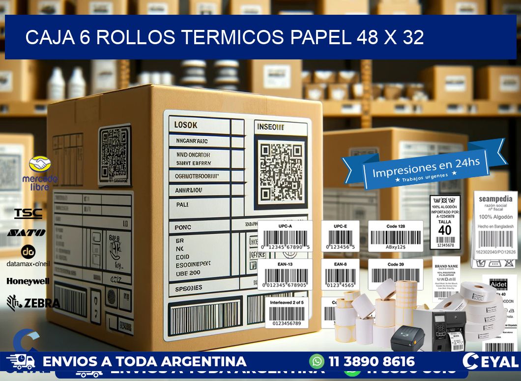 CAJA 6 ROLLOS TERMICOS PAPEL 48 x 32